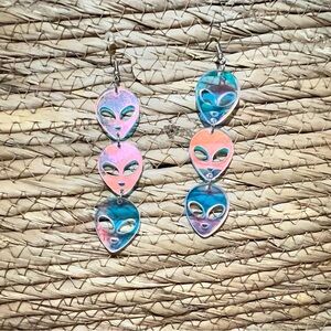 Colorful Alien Face Dangle Earrings